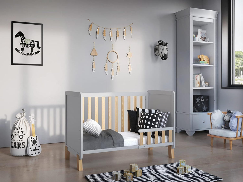 Love For Sleep Babybett Beistellbett 120x60cm mit Schaumstoffmatratze Aloe Vera Grau-Kiefer Francis Kinderbett Baby Bett Holz - Kinderbett Babybett, Mitwachsend Gitterbett Baby Bed