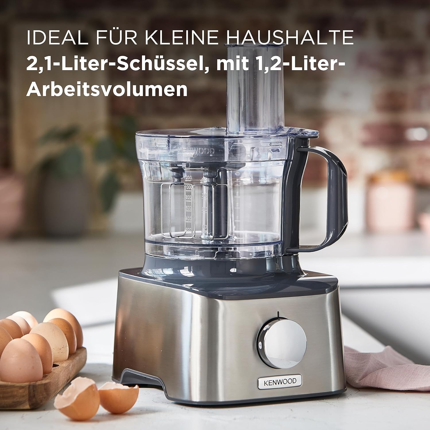 Kenwood MultiPro OneTouch FDM73.480SS – 2-in-1 Kompakt-Küchenmaschine & Mixer, 6 Zubehörteile, 6 Automatikprogramme, Variable Geschwindigkeit & Pulse-Funktion, Integrierte Waage, 1000 W, Silber