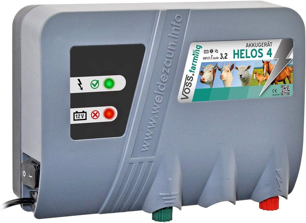 VOSS.farming 12V 230V Solar Weidezaungerät HELOS 4, Batteriegerät, Netzgerät, Perfekte Hütesicherheit für Pferde, Rinder, Schafe, Ziegen, Elektrozaun, Weidezaun
