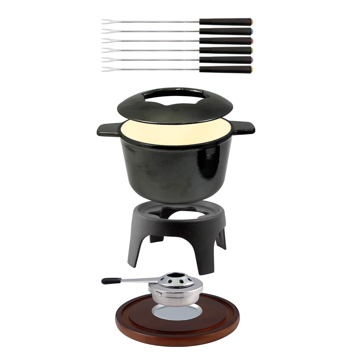 Swissmar F66705 Sierra Set Fondue 11 Pezzi, Ghisa/Acciaio Inossidabile, Rosso Ciliegia, 1.6L, Set Fondue per Carne, Formaggio e Cioccolato, per 4 Persone, Confezione Regalo