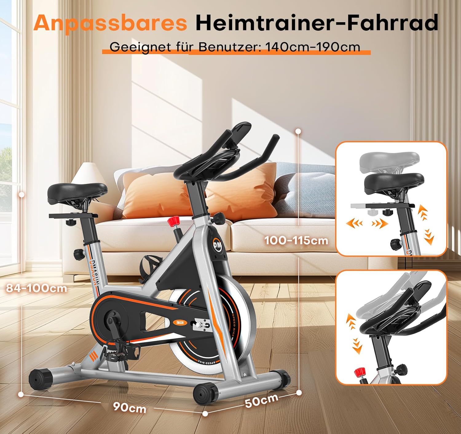 Neuestes Heimtrainer Fahrrad mit Magnetischem Widerstand, DMASUN Leises Ergometer Heimtrainer, Hometrainer Fahrrad mit LCD-Display, Tablet-Halterung, Bequeme Sitze & Sitzbezug, Fitnessbike Bis 160kg