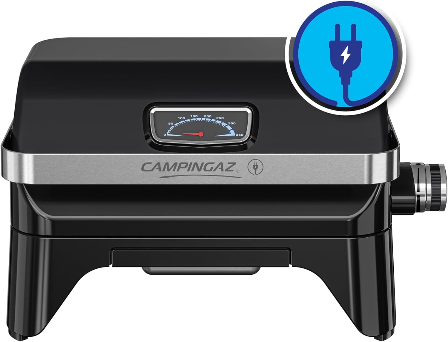 Campingaz Grill Attitude2go, grill a gas ed elettrico, grill da tavolo, grill portatile da balcone/campeggio, con coperchio, termometro e griglia in ghisa, funzionamento a gas o elettrico