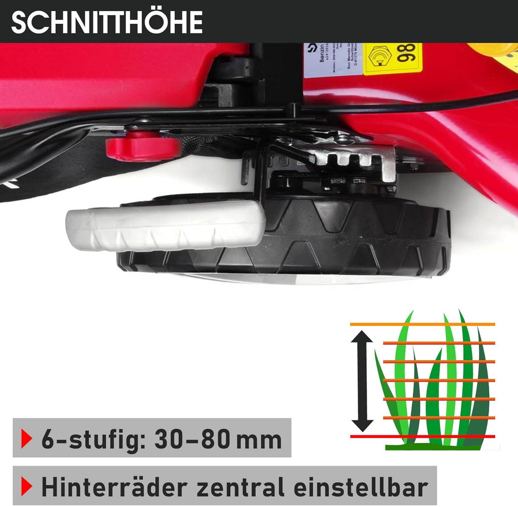 BRAST® Benzin Rasenmäher mit Antrieb | 3,5kW (4,76PS)-5,2kW(7PS) | 46-51cm Schnittbreite | viele Modelle | TÜV | 4 Takt OHV Motor | 30-80mm Schnitthöhe | 60L Fangkorb | Stahlgehäuse | RED LINE 7PS