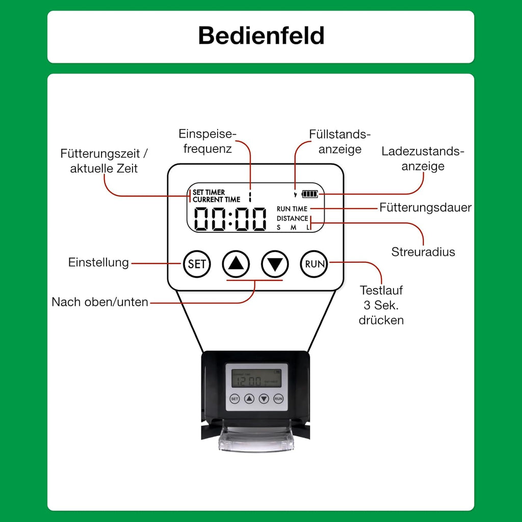 Wagner Green Solar Teich Futterautomat Automatic Fishfeeder 6 Liter, programmierbarer Futterspender für Fischfutter Pellets…