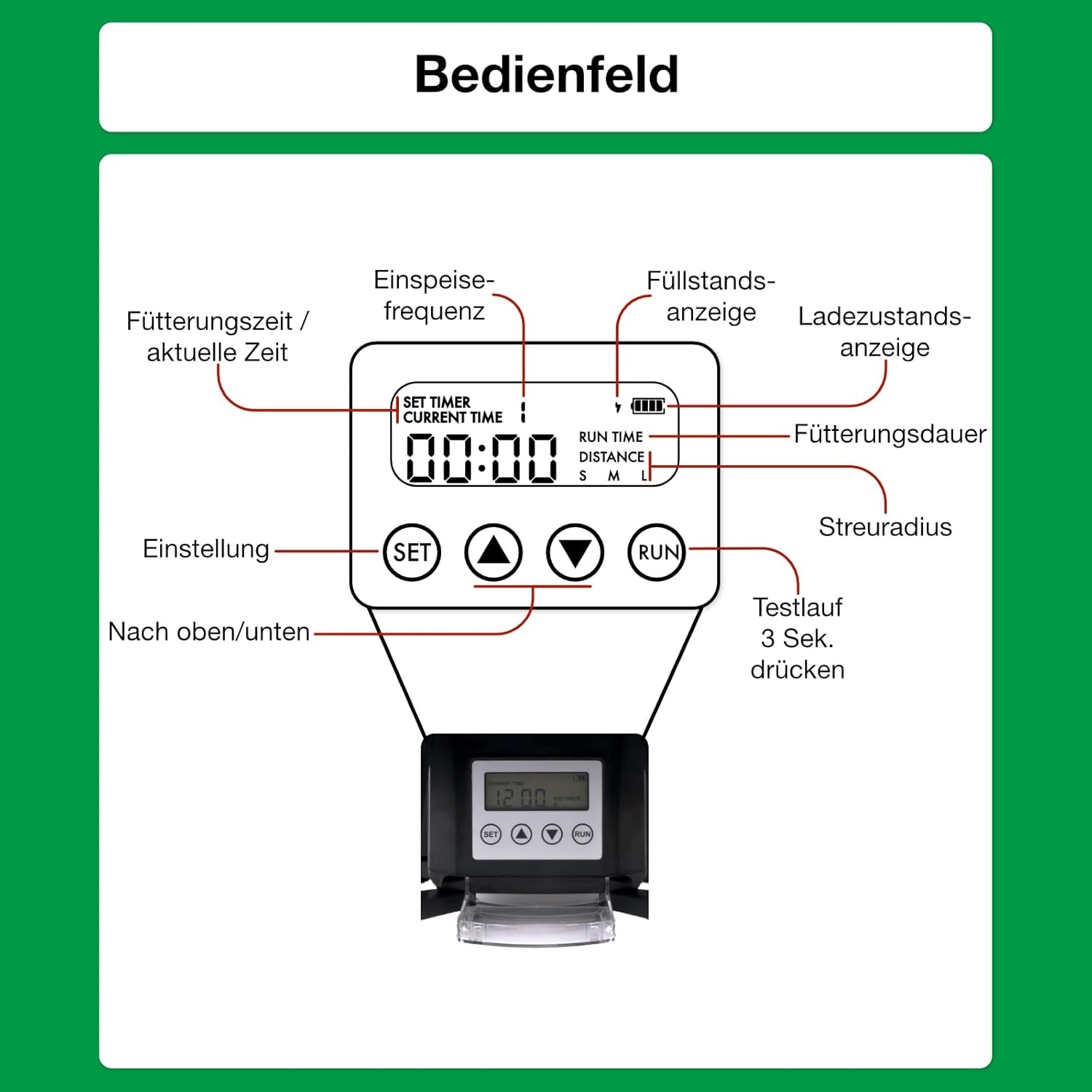 Wagner Green Solar Teich Futterautomat Automatic Fishfeeder 6 Liter, programmierbarer Futterspender für Fischfutter Pellets…