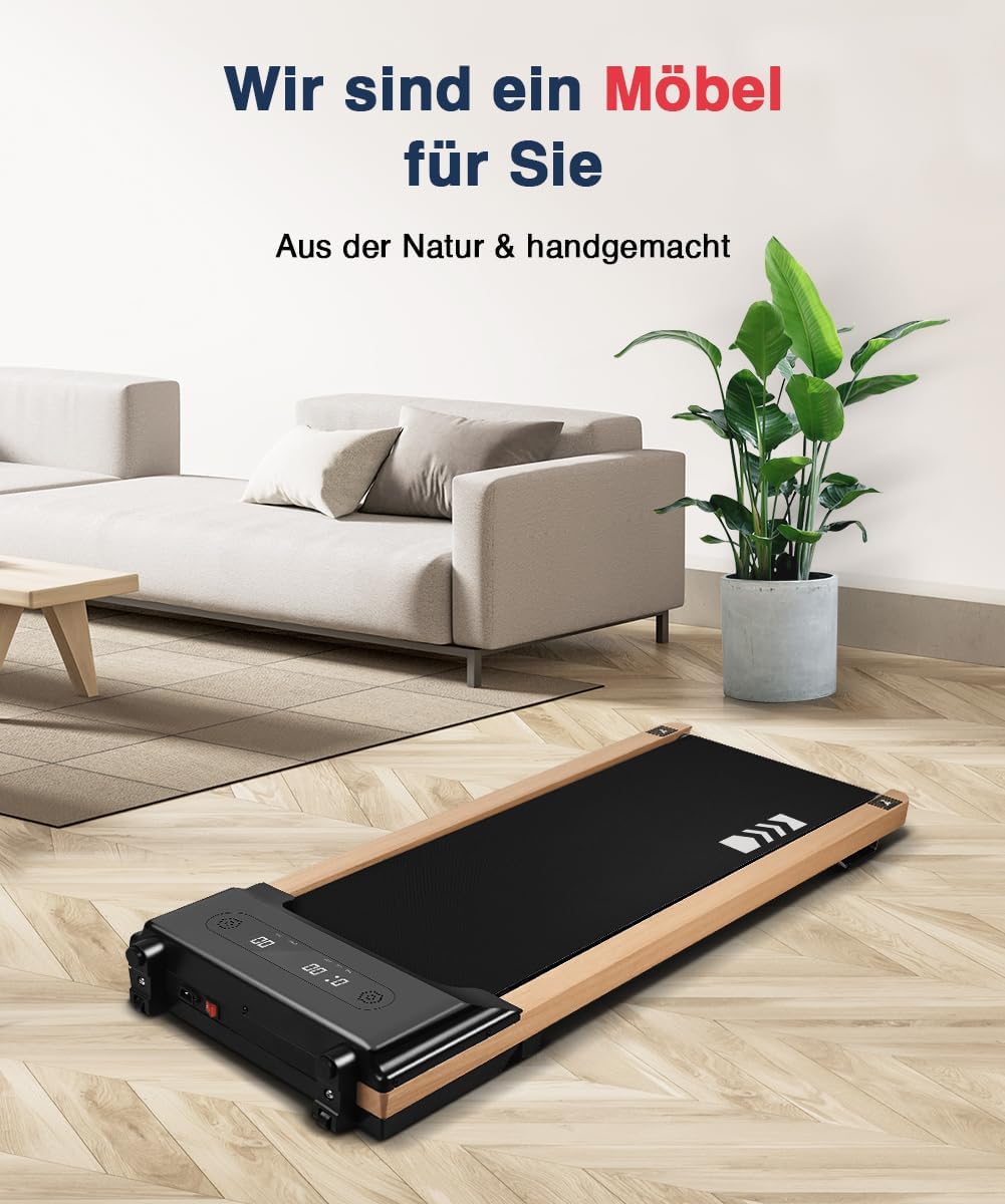 Redliro Walking Pad, Holz Laufband für Zuhause mit Fernbedienung, Kompaktes und leises Laufband Schreibtisch für Zuhause/Büro keine Installation 1-6km/h