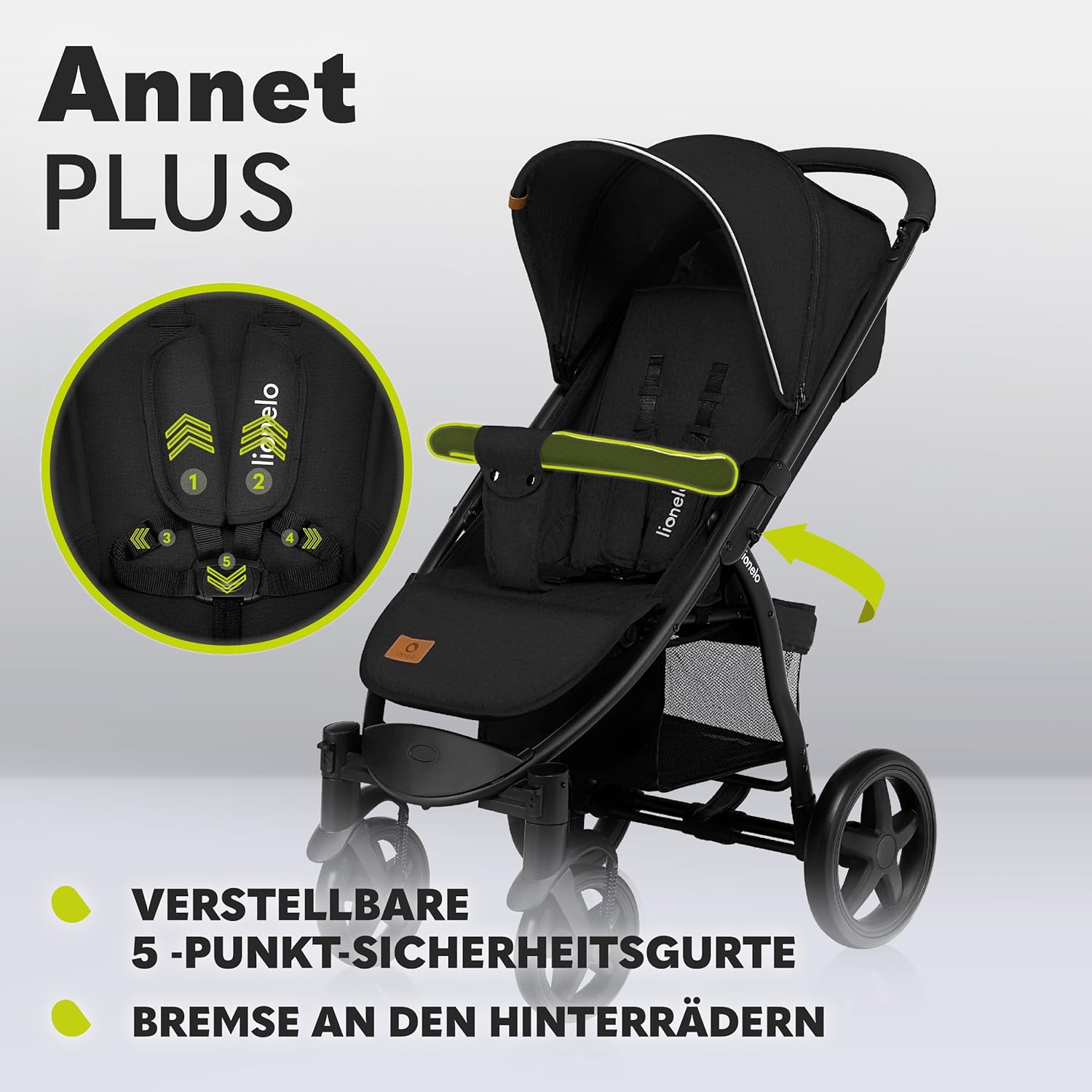 LIONELO Annet Buggy fino a 22 kg con funzione reclinabile, passeggino compatto richiudibile con accessori, ruote in schiuma EVA, zanzariera, coprigambe, portabevande, cestino (Golden Moments, Tour)
