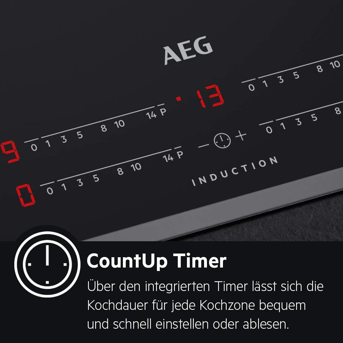 AEG piano cottura a induzione autonomo 80cm con cappa integrata / Prodotto in Germania / 4 zone cottura Flexi con funzione Bridge (combinazione di 2 zone) / Funzione automatica della cappa / Filtro a carbone attivo / COLI84COXB