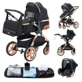 YAZOCO Passeggino 3 in 1, Passeggino Pieghevole Set Completo con Portabicchieri, Zanzariera, Coprigambe per Neonato (5 nero)