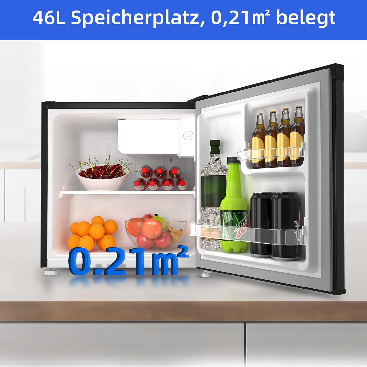CHIQ Mini Bar Fridge 46 L, Mini Fridge, 49.6 x 47.4 x 44.7 cm (H x W x D), E Energy Consumption 80 kWh per Year, Very Quiet 39 dB