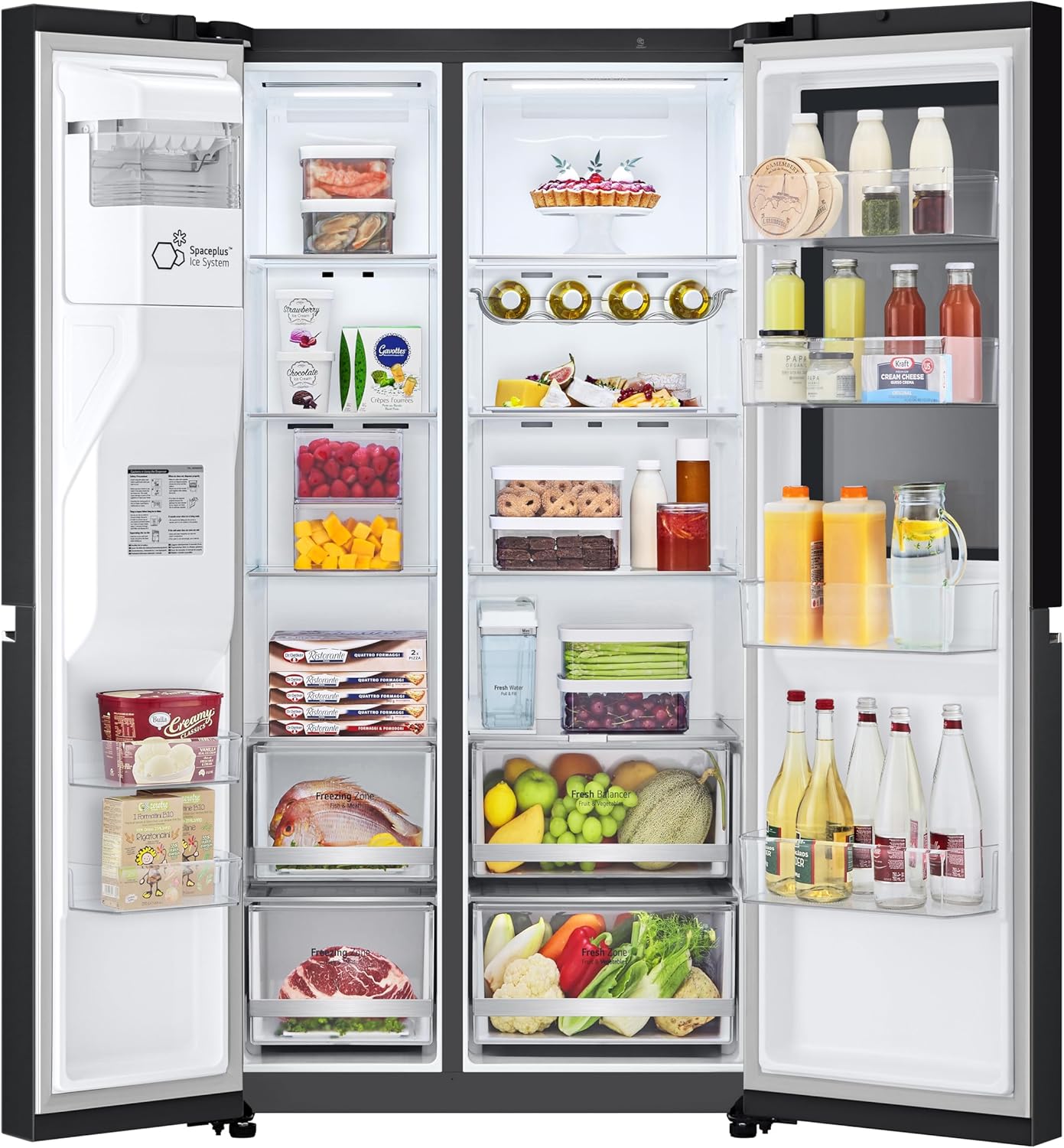LG GSGV81PYLL Frigorifero Side by Side, Classe E, 635 L, Instaview, Frigorifero con congelatore, Dispenser ghiaccio, ghiaccio tritato, acqua, Total NoFrost, Smart Inverter Compressor, Wi-Fi