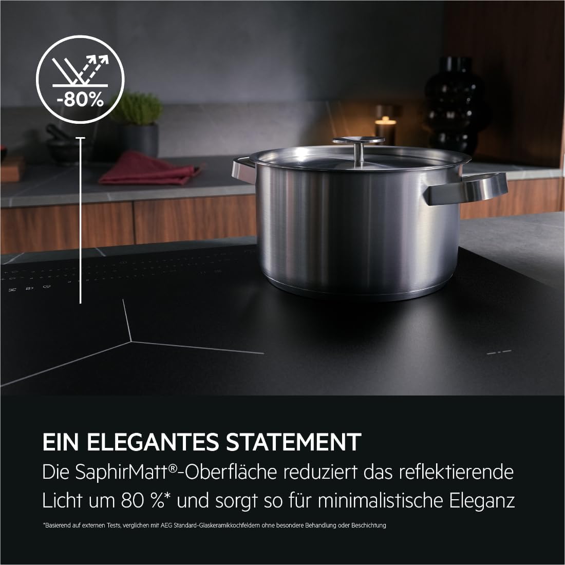 AEG piano cottura a induzione autonomo 80cm con cappa integrata / Prodotto in Germania / 4 zone cottura Flexi con funzione Bridge (combinazione di 2 zone) / Funzione automatica della cappa / Filtro a carbone attivo / COLI84COXB