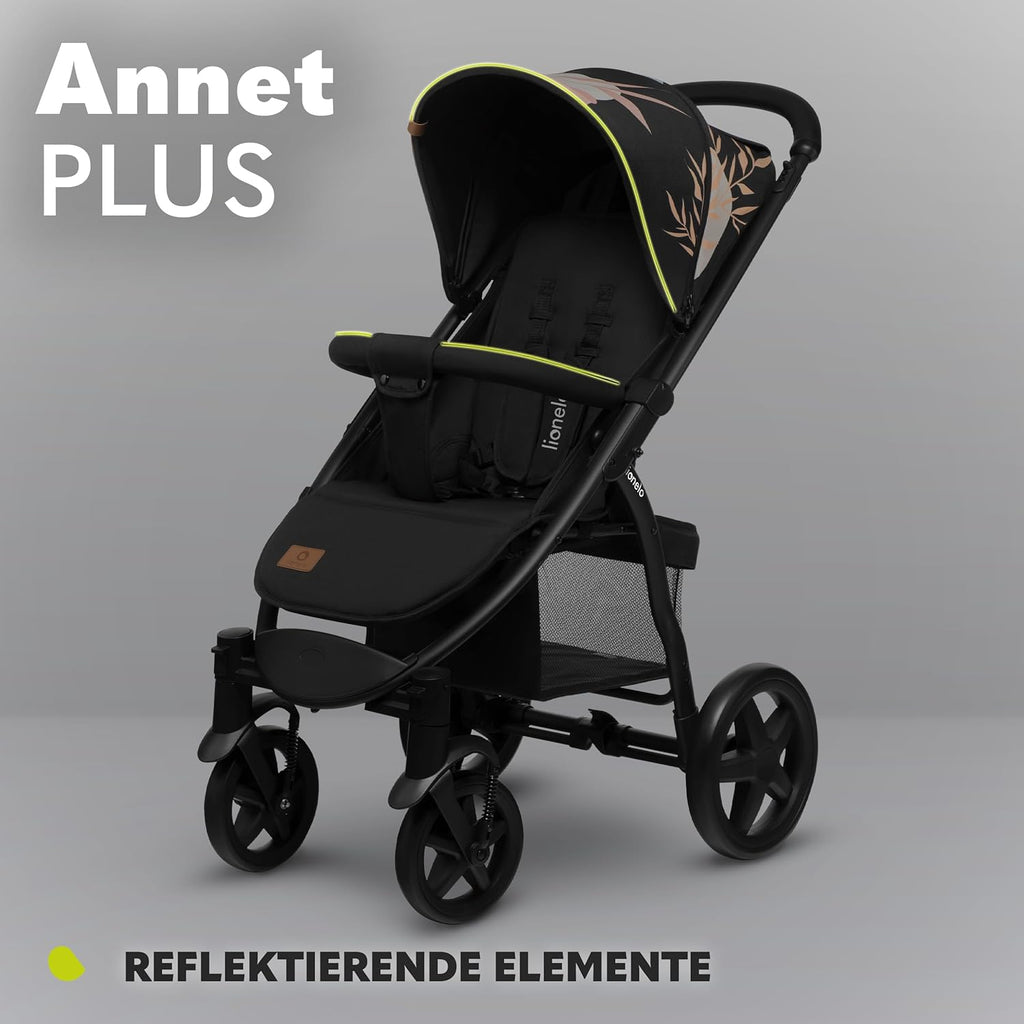 LIONELO Annet Buggy fino a 22 kg con funzione reclinabile, passeggino compatto richiudibile con accessori, ruote in schiuma EVA, zanzariera, coprigambe, portabevande, cestino (Golden Moments, Tour)