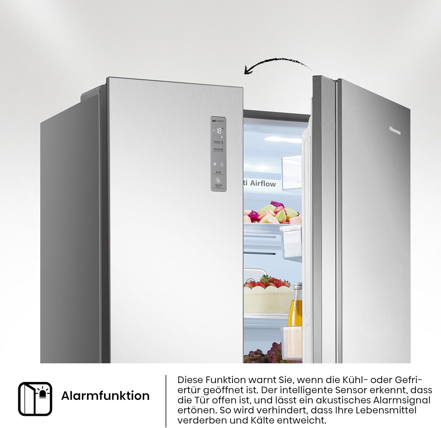 Hisense RS677N4BFD Frigorifero Americano Side by Side / Compressore Inverter / Porta Bottiglie / 2 FreshZone / Vano Verdure / Capacità Frigo 334 L / Capacità Congelatore 185 L / 41 dB / 247 kWh all'anno, Nero