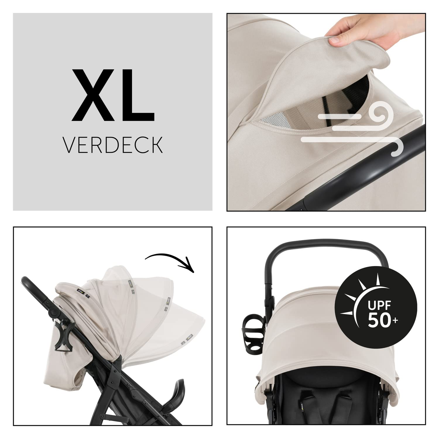 hauck Buggy Rapid 4D per bambini dalla nascita fino a 22 kg con funzione reclinabile, pneumatici in gomma, portabevande, UPF 50+, compatto, cestino XL fino a 3 kg (Jungle Green)