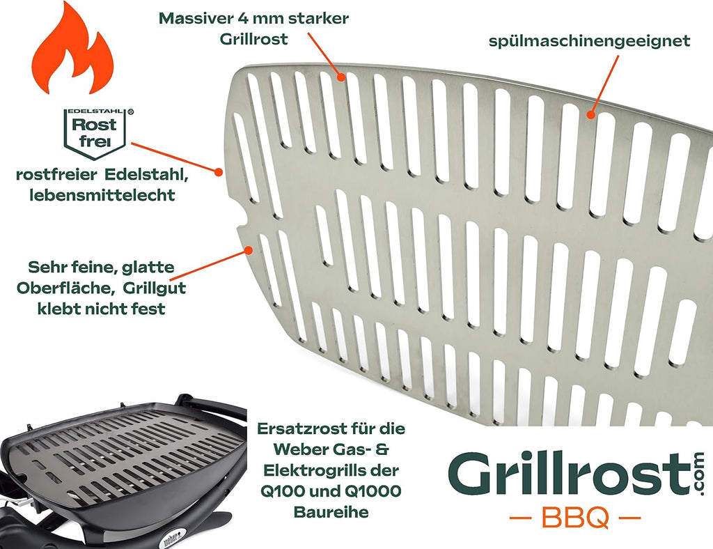 Griglie in acciaio inox per Weber Q300/3000 | lavabili in lavastoviglie - set da 2 pezzi