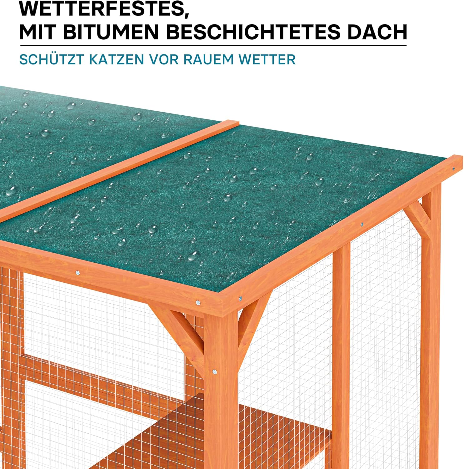 Wiltec Recinto esterno per gatti 168 x 82 x 166,5 cm con 6 piattaforme, gabbia per gatti da giardino resistente alle intemperie, cuccia per gatti con rete metallica e tetto in bitume