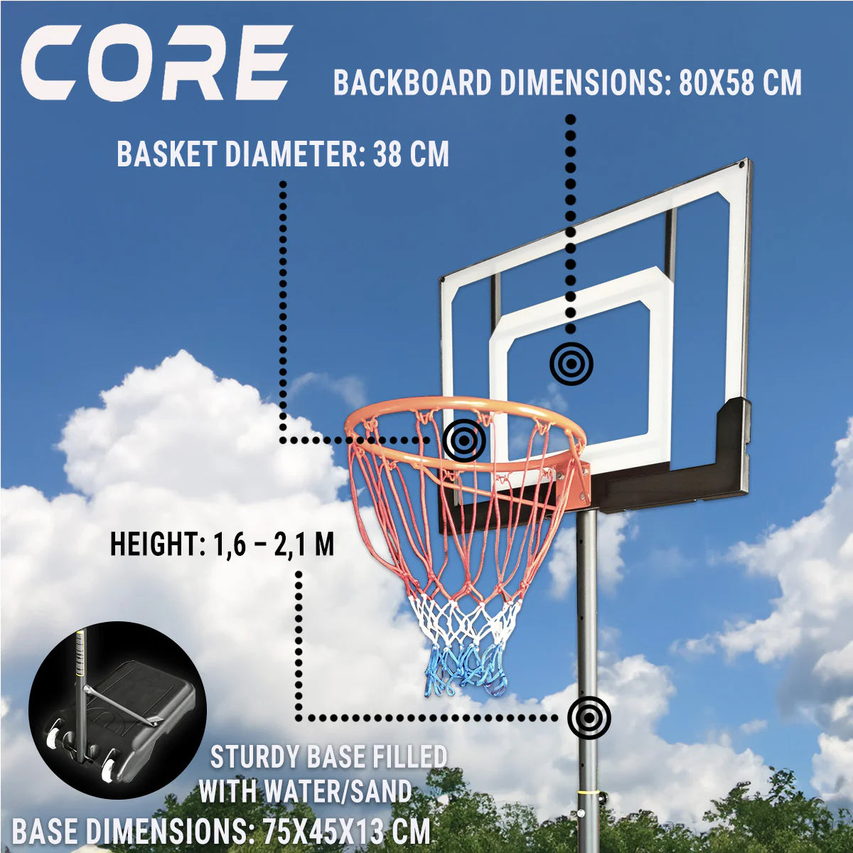 Canestro da basket Core per bambini 1,6-2,1 m