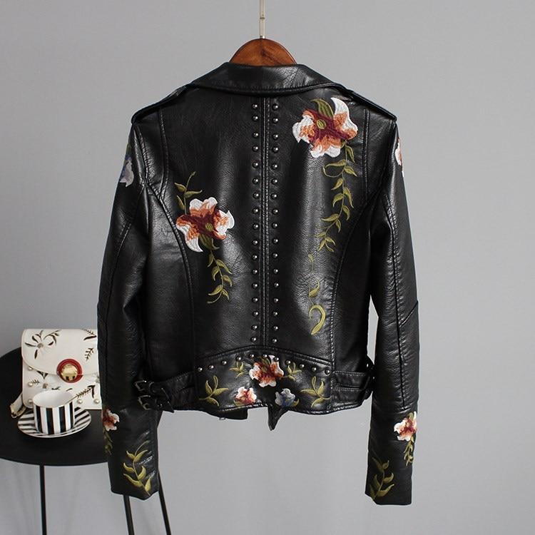 Floral leather jacket with artisanal detailing