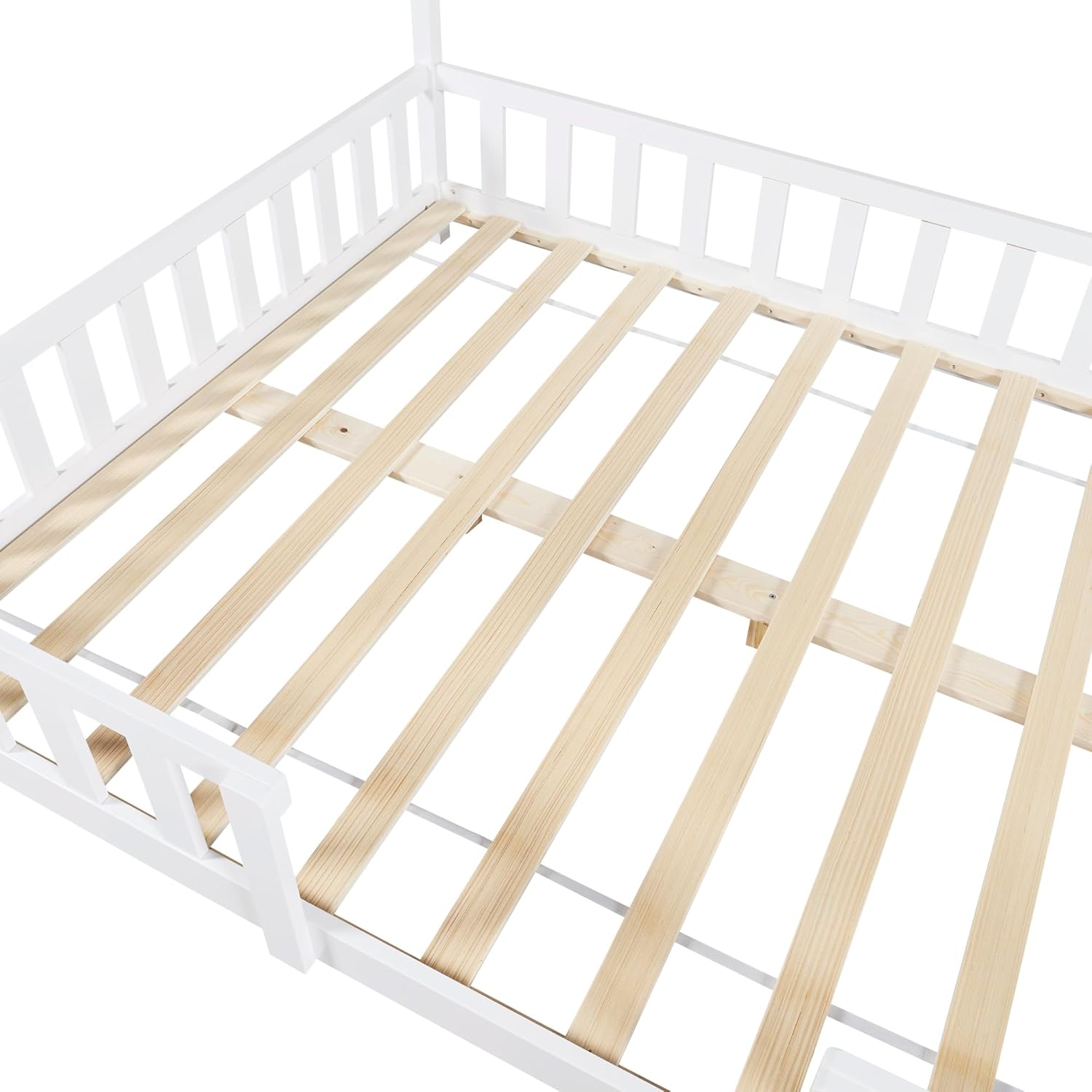 [en.casa] Letto per bambini Sisimiut a capanna 80 x 160 cm con protezione anticaduta letto in legno per bambini letto a terra rete a doghe in legno di pino Bianco opaco