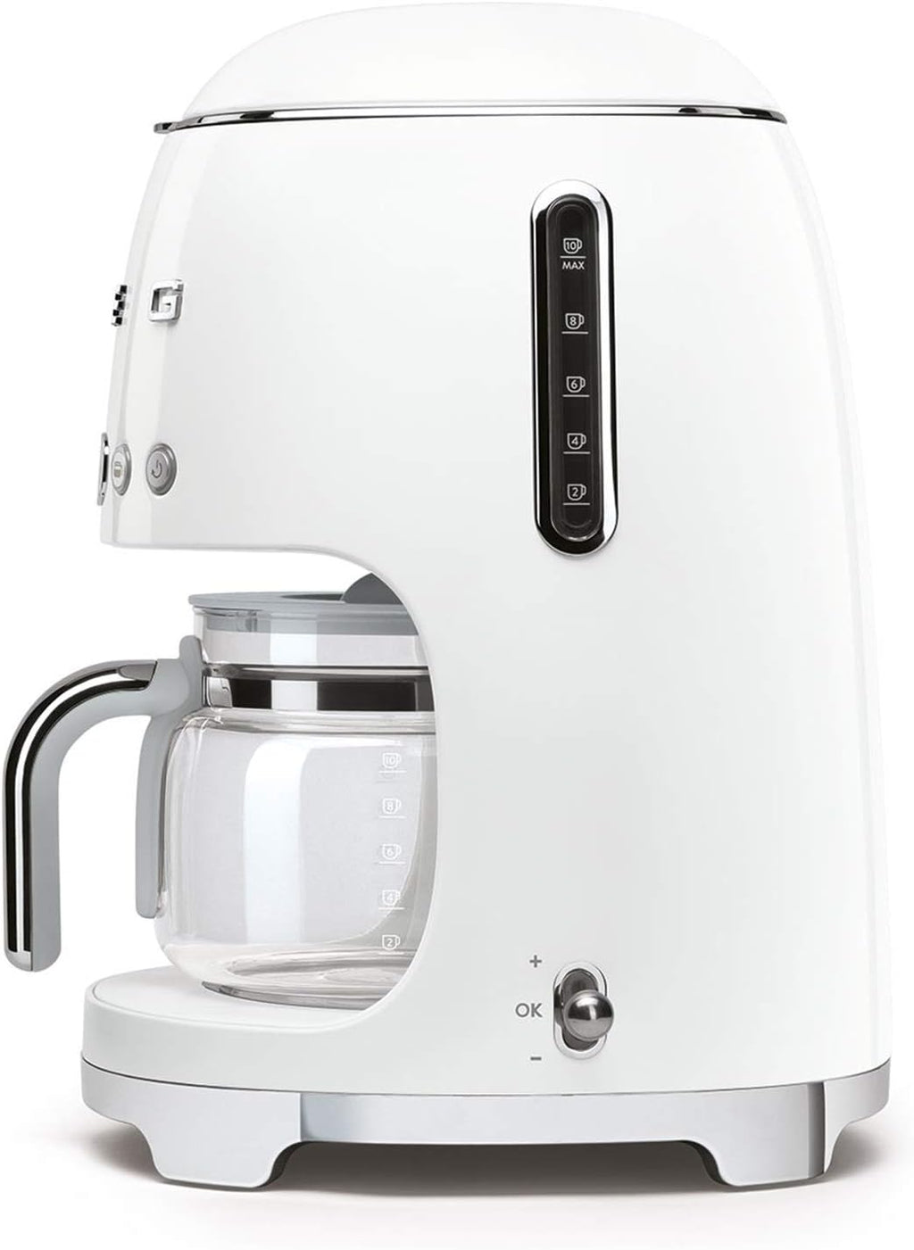 Smeg, DCF02BLMEU, Macchina da caffè con filtro, Funzione aroma e avvio automatico, Caraffa in vetro fino a 12 tazze, 2 livelli di intensità, Funzione di mantenimento del calore, 1050W, Nero opaco