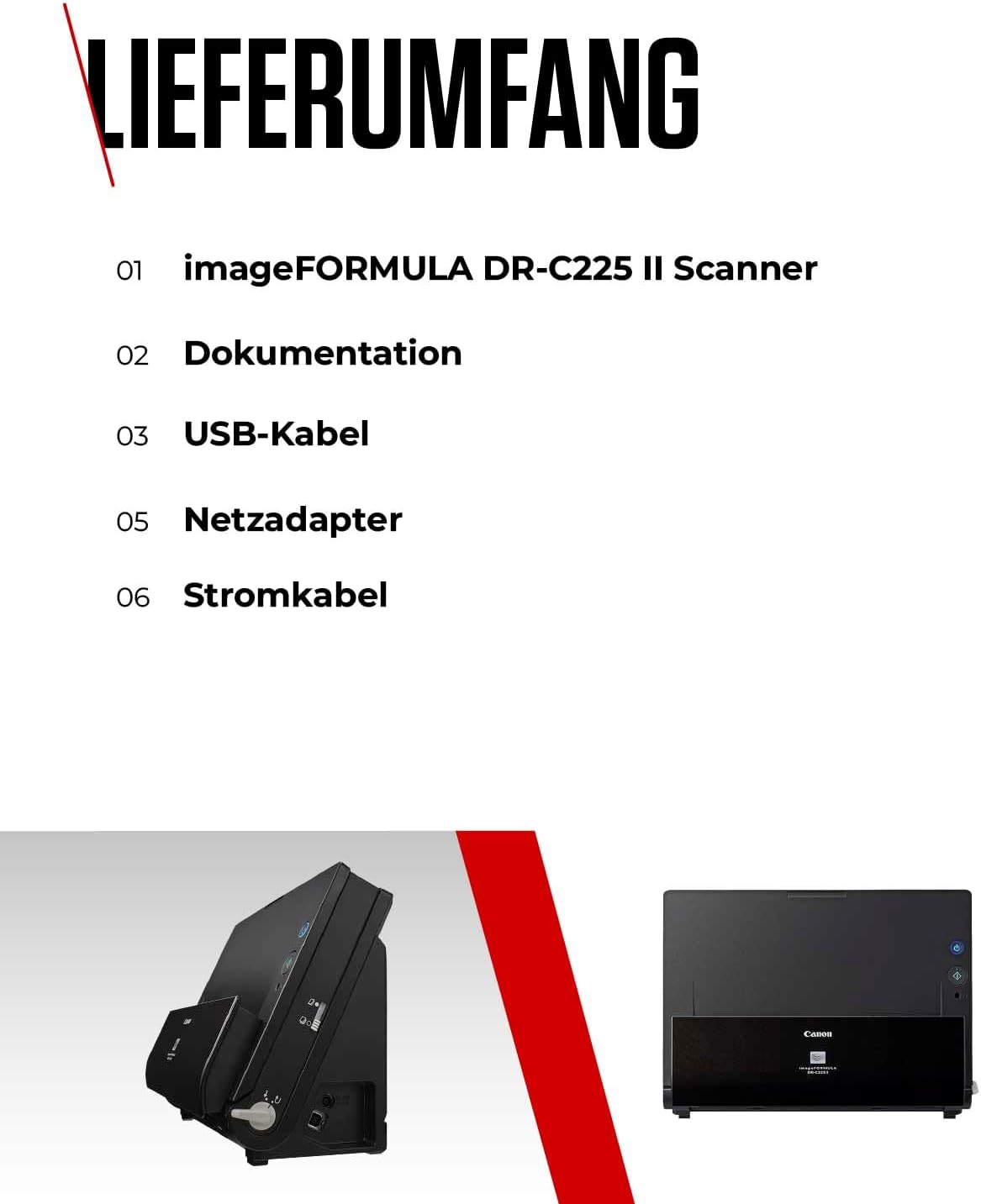 Canon DR-C225 II - Scanner di documenti imageFORMULA (duplex, alimentazione, colore, 600dpi, 25 ppm, PDF OCR, compatto, nero)