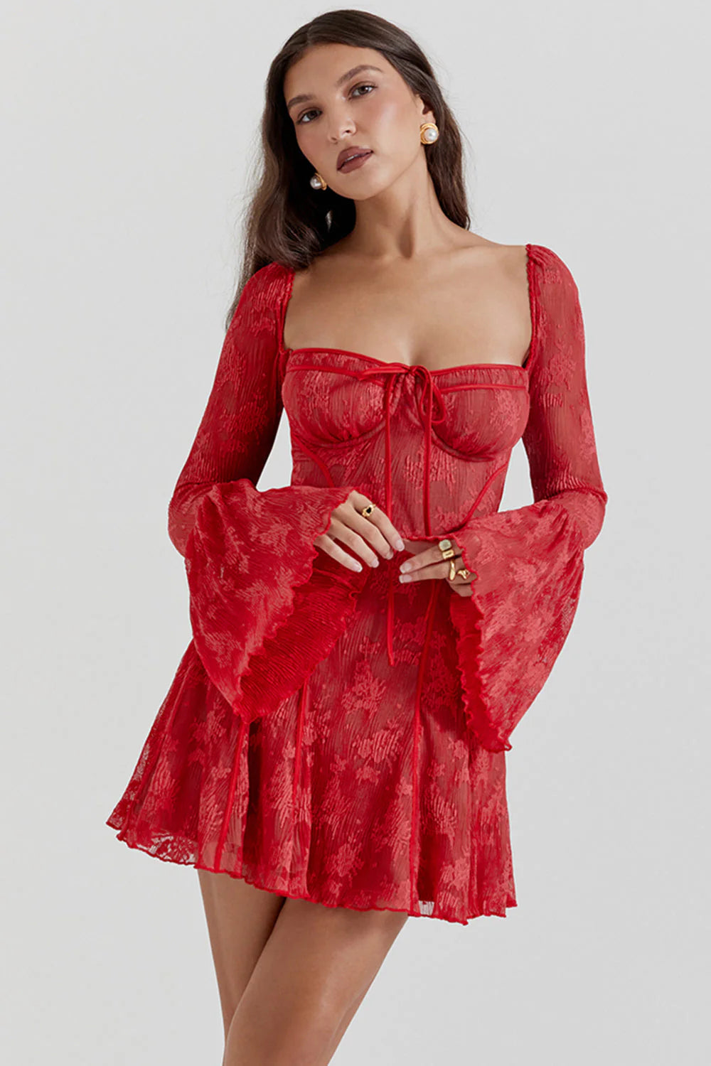 Cerys - Langrmeliges Vintage-Minikleid