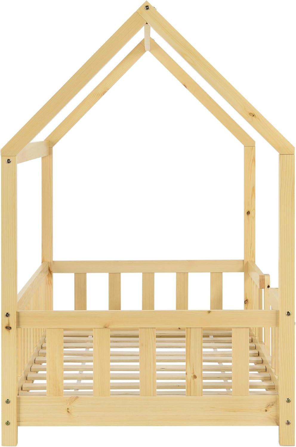 [en.casa] Letto per bambini Sisimiut a capanna 80 x 160 cm con protezione anticaduta letto in legno per bambini letto a terra rete a doghe in legno di pino Bianco opaco