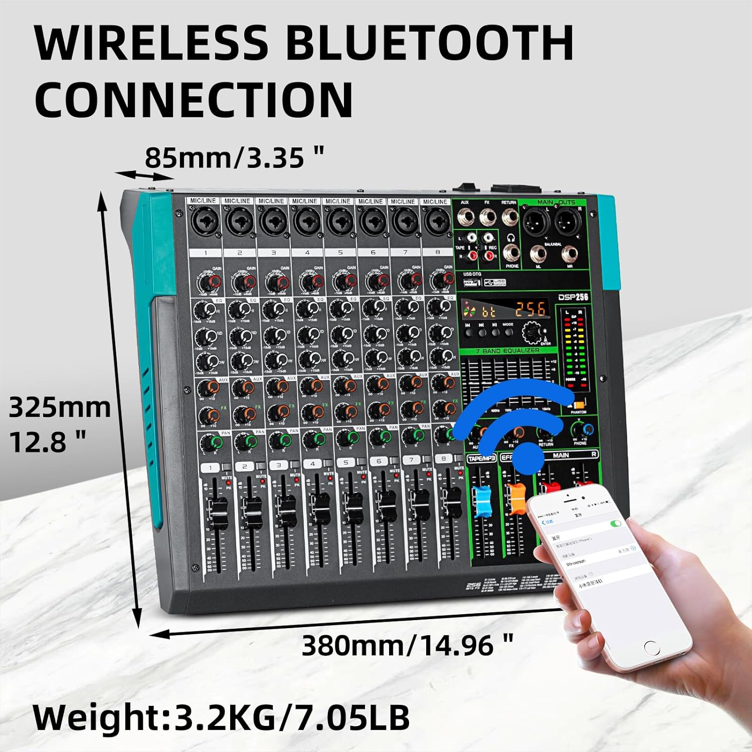 Depusheng PA12 Mixer DJ Professionale a 12 Canali con 256 Effetti DSP, Ingresso Bluetooth, Lettore USB, Alimentazione Phantom 48V