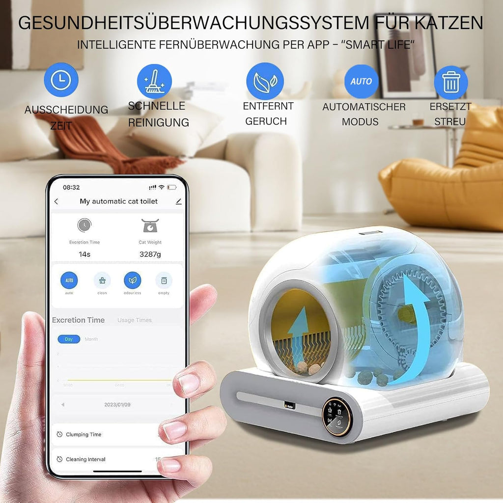 Lettiera Gatto Automatica Elettrica Cat Litter Box Selbstreinigende Automatisches Katzenklo XXL con APP Lettiera Elettrica Chiusa per Gatti di Taglia Grande (Tipo A)
