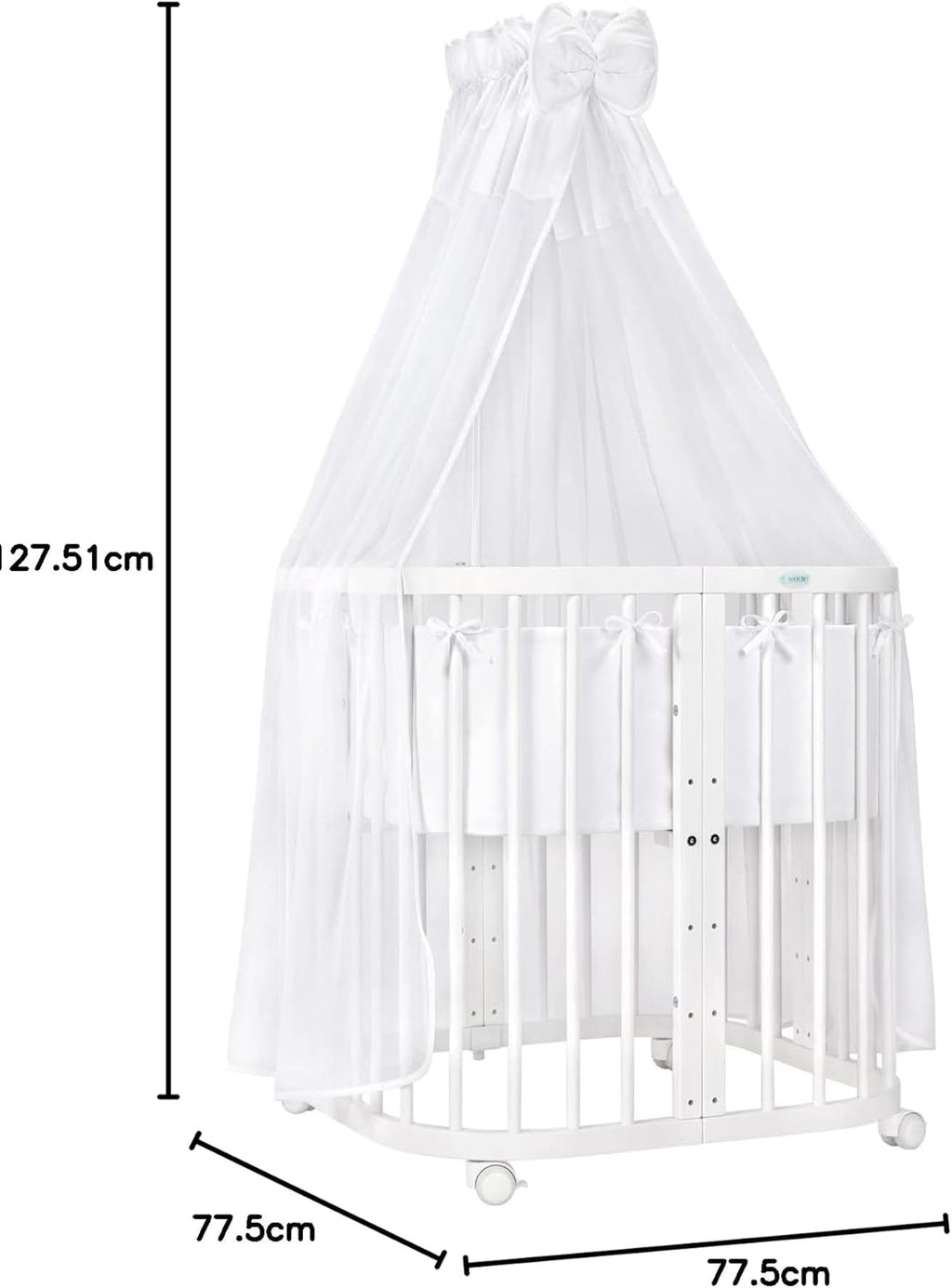 Waldin Lettino per bambini in legno 7in1 con materasso, Letto "Cresci con me", Ventilato, Base regolabile in 5 altezze, Set All-Inclusive, Legno Bianco