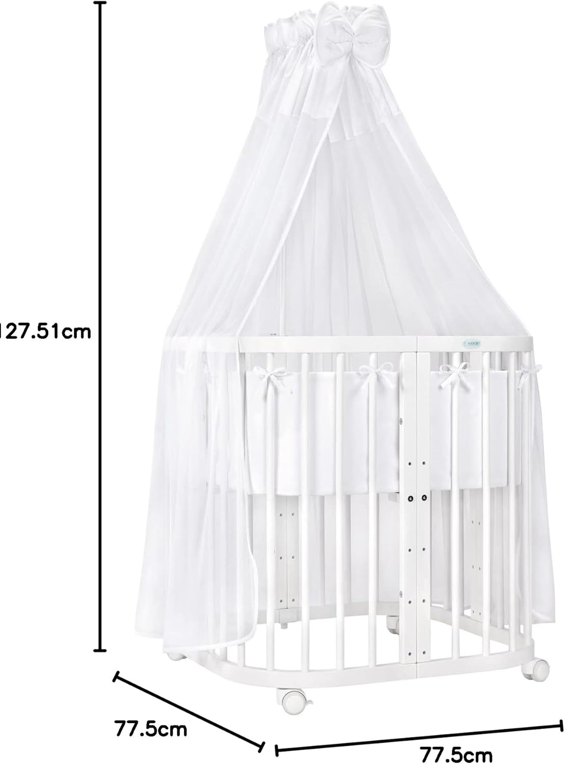 Waldin Lettino per bambini in legno 7in1 con materasso, Letto "Cresci con me", Ventilato, Base regolabile in 5 altezze, Set All-Inclusive, Legno Bianco