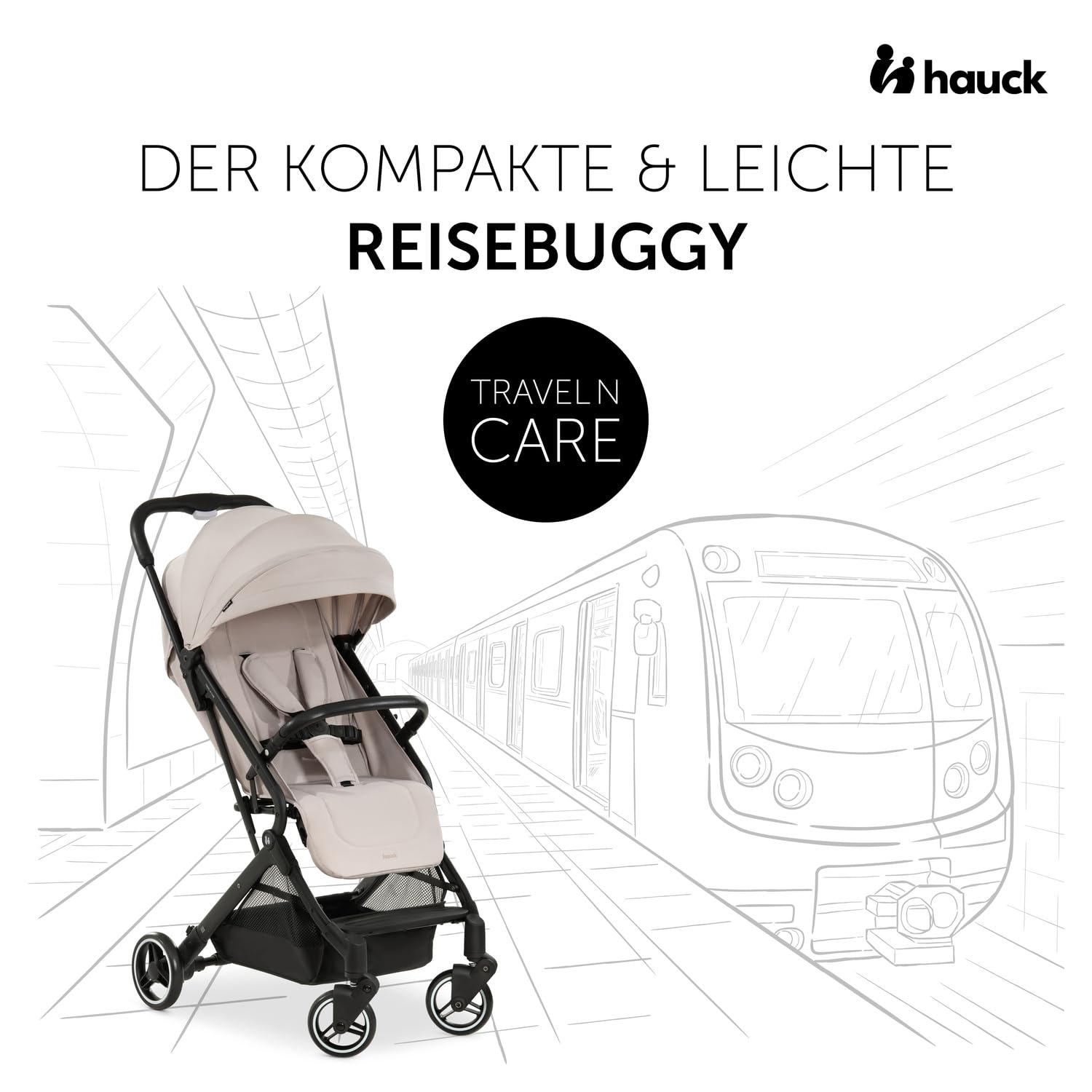 hauck Passeggino leggero Travel N Care per bambini dalla nascita fino a 22 kg con funzione reclinabile, ultraleggero - 6,9 kg, chiudibile con una mano, UPF 50+, ruote in EVA, cestino fino a 3 kg (Dark Olive)