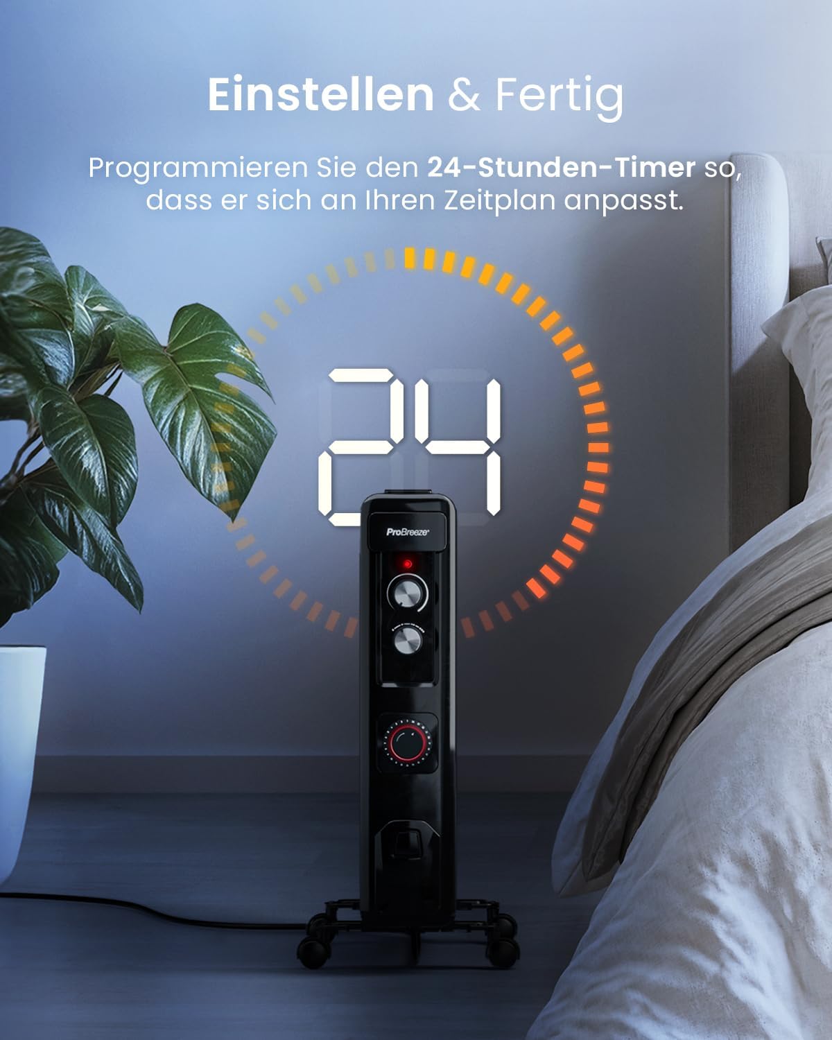 Pro Breeze Radiatore a Olio 2500W con 11 Elementi Riscaldanti, Stufetta Elettrica, Timer 24h, Termosifone Elettrico a Basso Consumo, 3 Livelli di Potenza, Termostato Regolabile e Funzione di Spegnimento di Sicurezza
