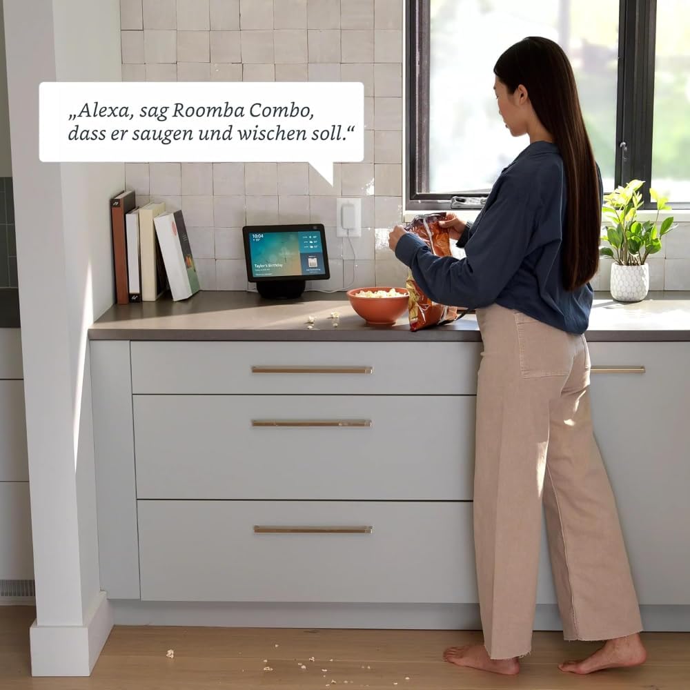 Robot aspirapolvere e lavapavimenti iRobot Roomba Combo Essential (Y0112), potente aspirazione e lavaggio, sistema di pulizia a 4 fasi, 3 livelli di aspirazione, pulizia Spot, controllabile tramite app, pulsanti o voce, Bianco
