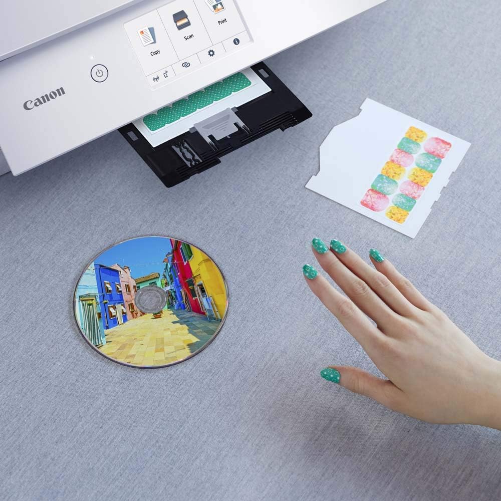 Canon PIXMA TS8351a Stampante multifunzione a getto d'inchiostro a colori DIN A4 (scanner, fotocopiatrice, 4.800 x 1.200 dpi, 6 inchiostri separati, USB, WLAN, AirPrint, stampa fronte/retro, 2 alimentatori carta, 5 GHz), bianco