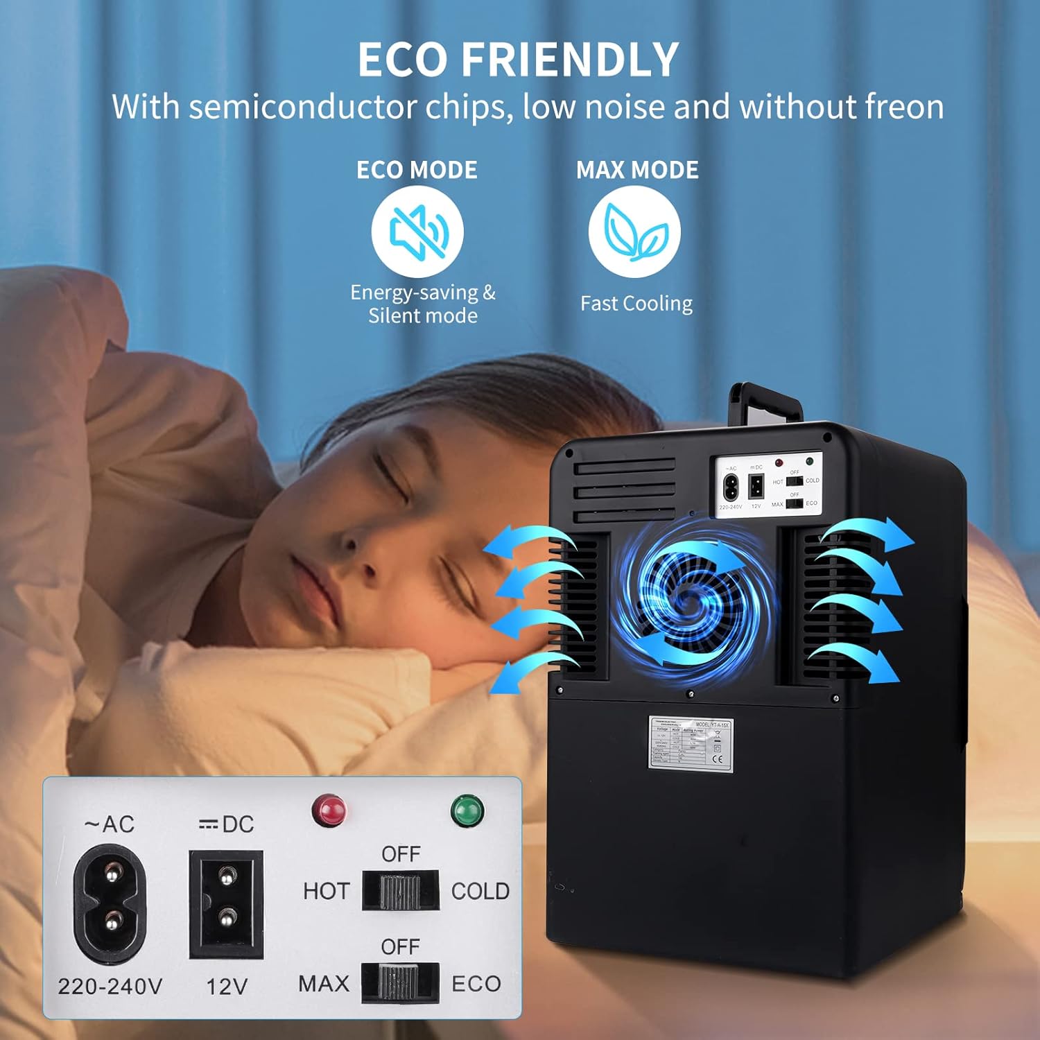 Cumeod Mini Frigo 15 Litri/21 Lattine, 2 in 1 Frigorifero Portatile con Funzione di Raffreddamento e Riscaldamento, 12V DC/220V AC per Auto, Ufficio e Camera da Letto, Bevande, Cosmetici, Nero, Modalità Max ed Eco