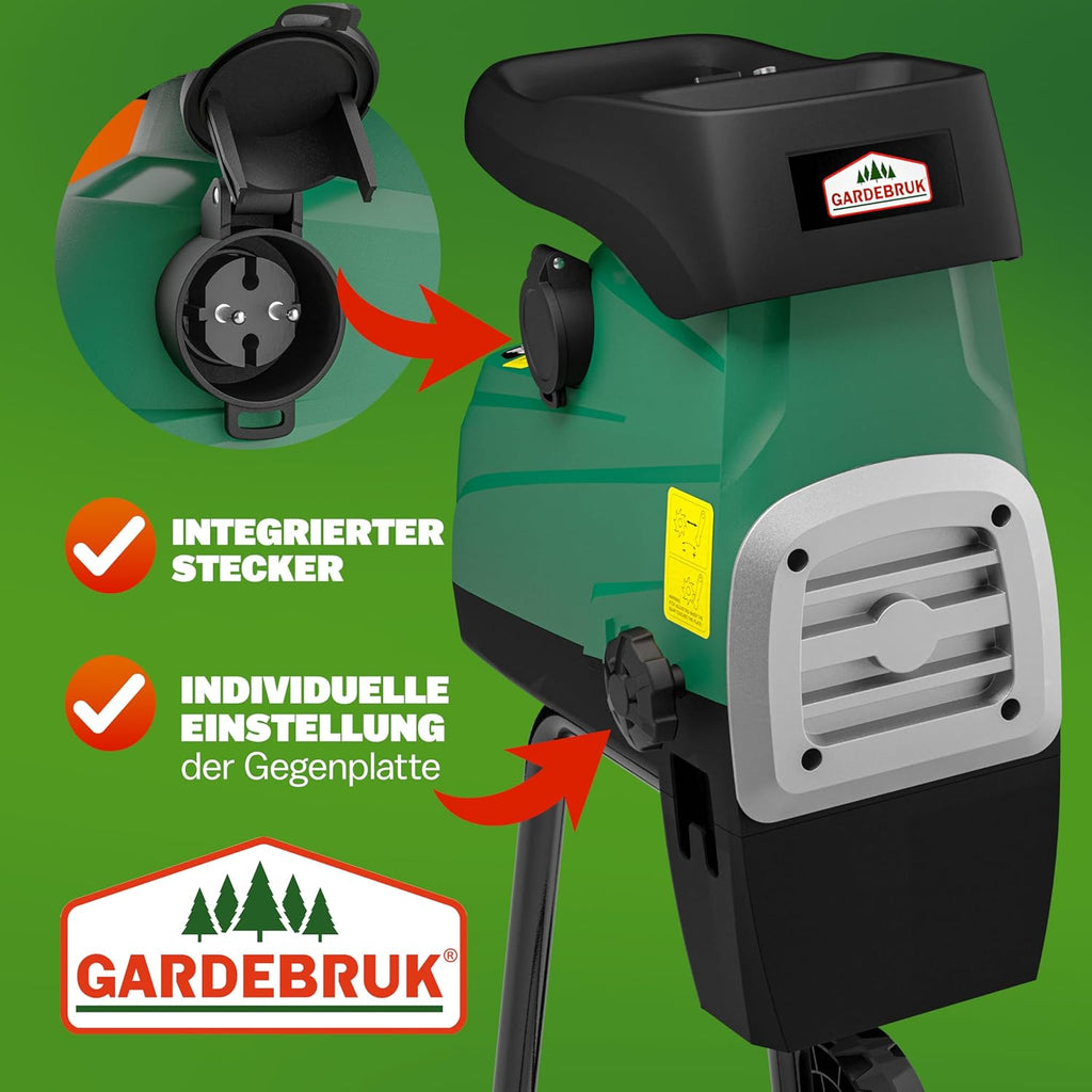 Gardebruk® Leisehäcksler 3100 W max. 44 mm Aststärke Elektrisch 2 x 60 L Auffangbeutel Gartenhäcksler Walzenhäcksler Schredder Häcksler