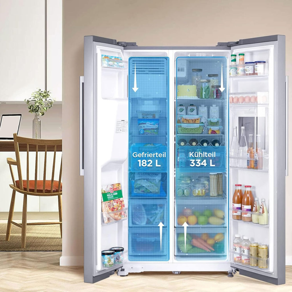 Midea KS-DDX 6.32 WT Frigorifero Side-by-Side con Congelatore/Altezza 178,8 cm/254 kWh/anno/No Frost/Compressore Dual Inverter/con Distributore di Acqua e Ghiaccio 3-in-1 e Serbatoio d'Acqua, Inox Scuro