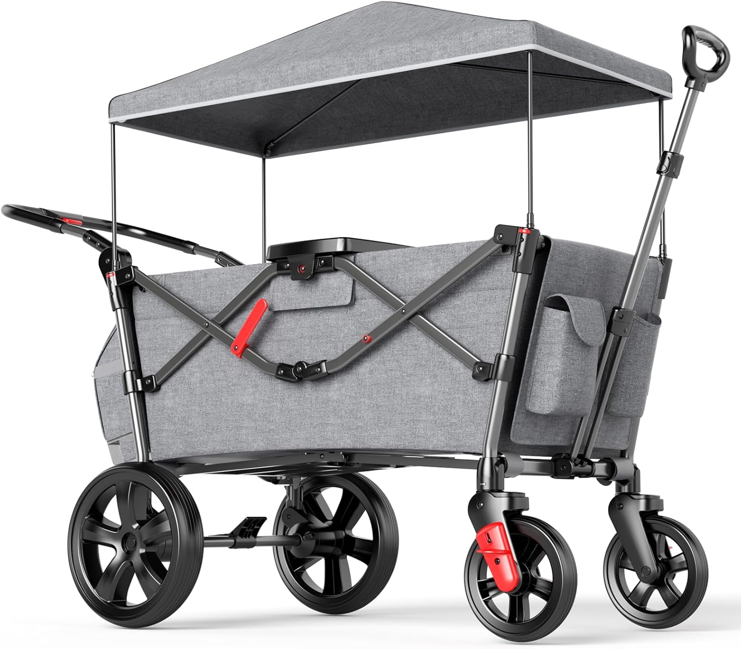 EVER ADVANCED Carretto per 2 bambini pieghevole con tetto, passeggino con cinture di sicurezza a 5 punti, zaino fasciatoio, carretto con sedile, carrello di trasporto, spinta e trazione, freno a pedale