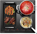 AMZCHEF Piano cottura a induzione 60cm con due zone flessibili, 4 zone, funzionamento silenzioso, 9 livelli di potenza e Booster - funzione BBQ, funzione pausa e mantenimento in caldo, 7400W