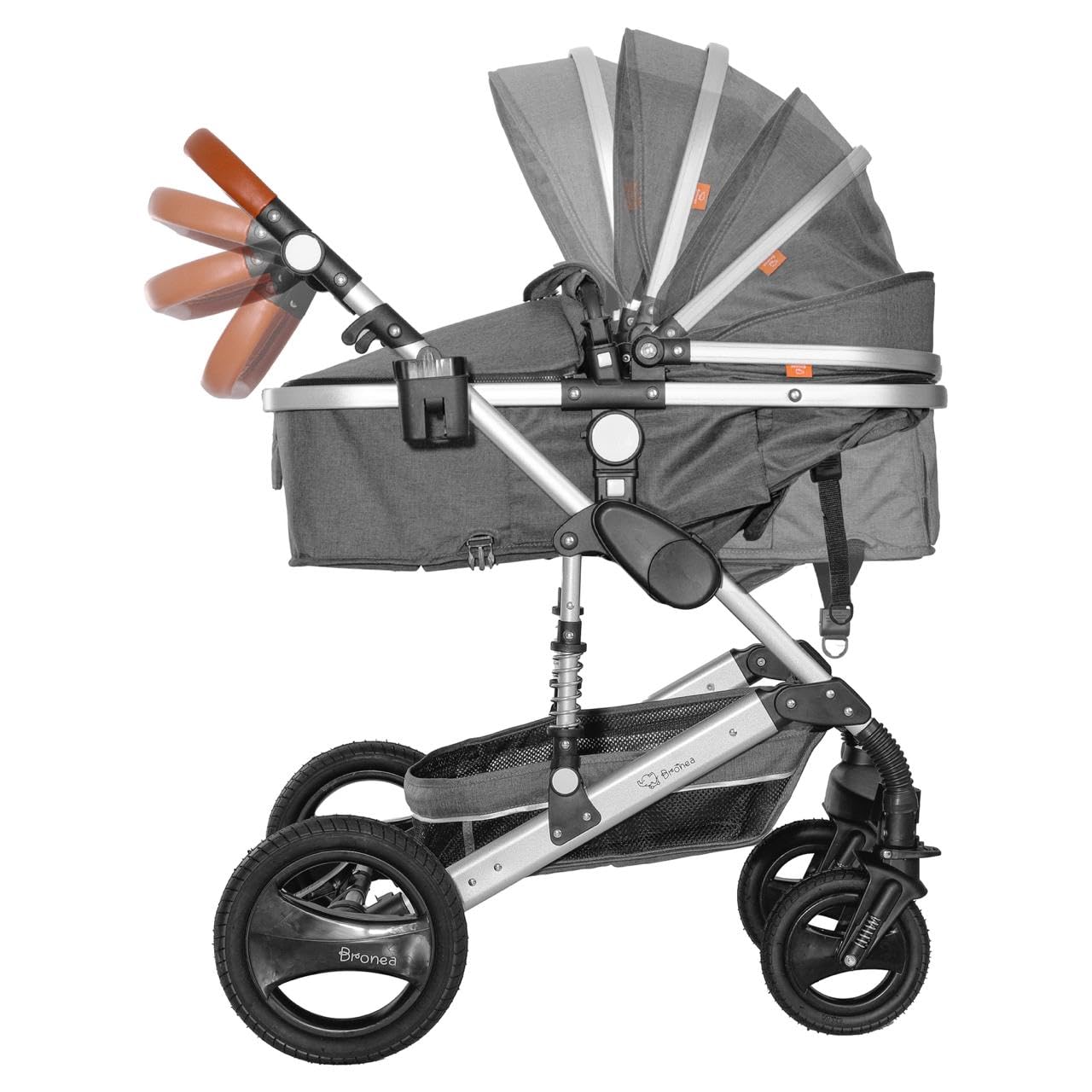 Bronea EXQUISE Kombi-Kinderwagen 3 in 1 INKL. MATRATZE | FARBAUSWAHL | Buggy, Auto-Babyschale, Zusammenklappbar mit Wickeltasche, Regenschutz, Mückenschutz & Sonnenschutz, Farbe:schwarz/champagne