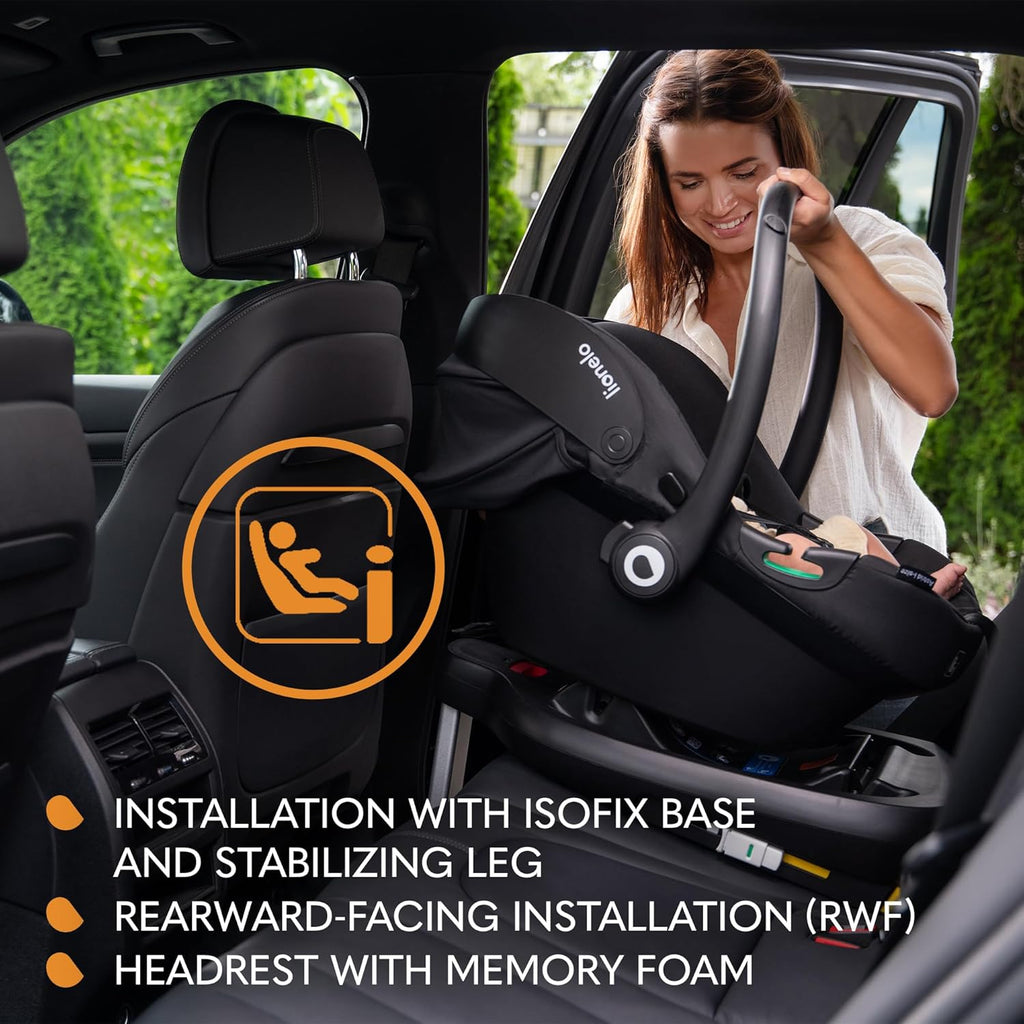 LIONELO ASTRID i-Size SET Seggiolino Auto con Base 40-87 cm Ovetto ISOFIX, Cinture a 3 Punti, Protezione Laterale, Riduttore Dri-Seat, i-Size R129