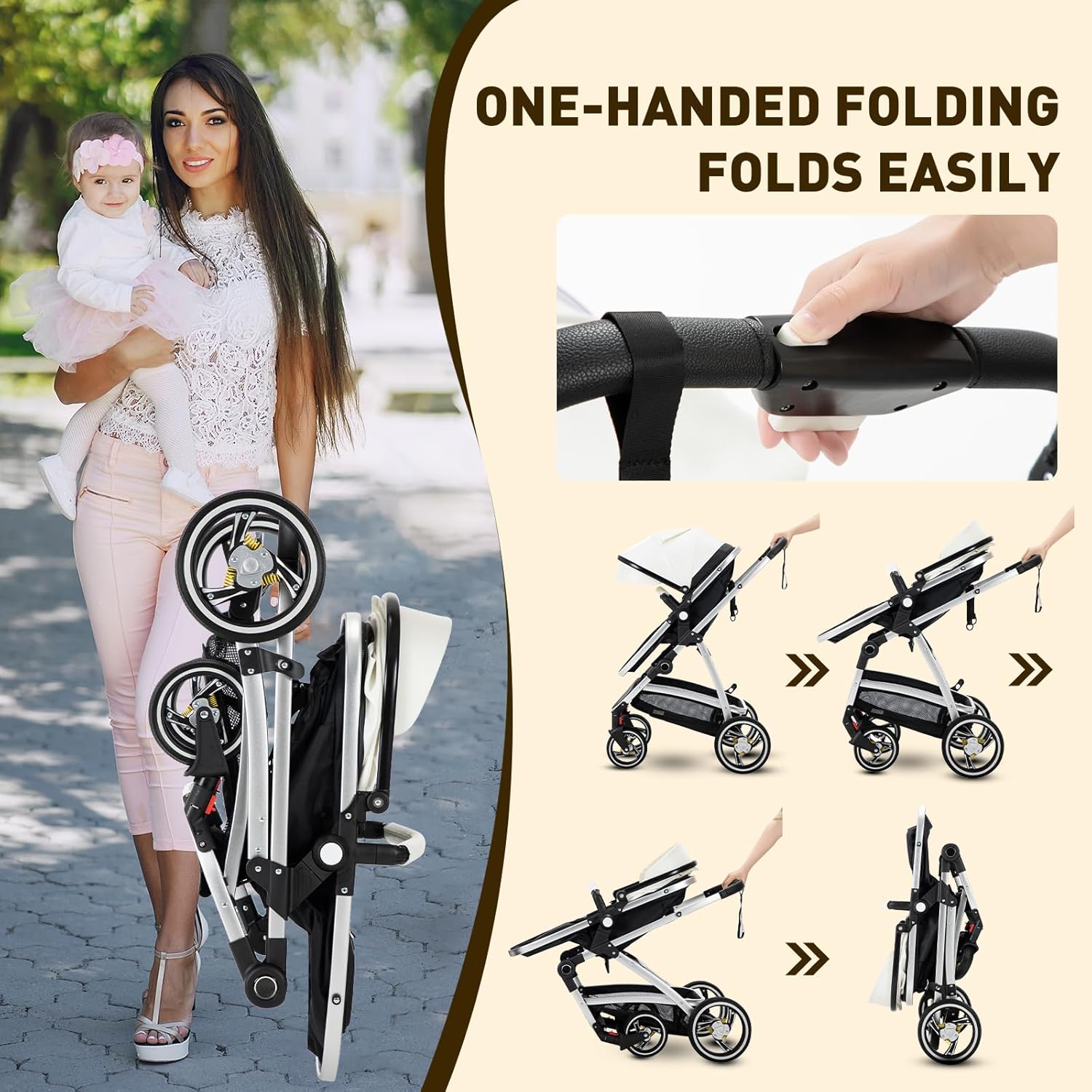 Gcarebb Passeggino 3 in 1, Buggy con Ovetto, Set Completo Passeggino Regolabile in Altezza, Passeggino Combinato con Telaio in Alluminio per Neonati 0-4 Anni