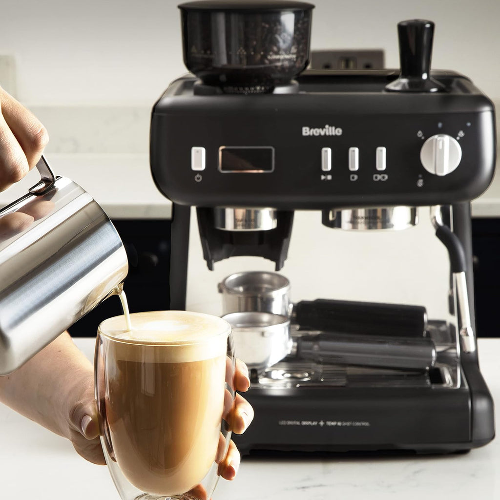 Breville Barista Max Macchina da caffè con braccio per espresso | Macchina da caffè espresso con macinacaffè integrato e montalatte | Serbatoio dell'acqua da 2,8 l | Pompa italiana da 15 bar | Acciaio inossidabile [VCF126X]