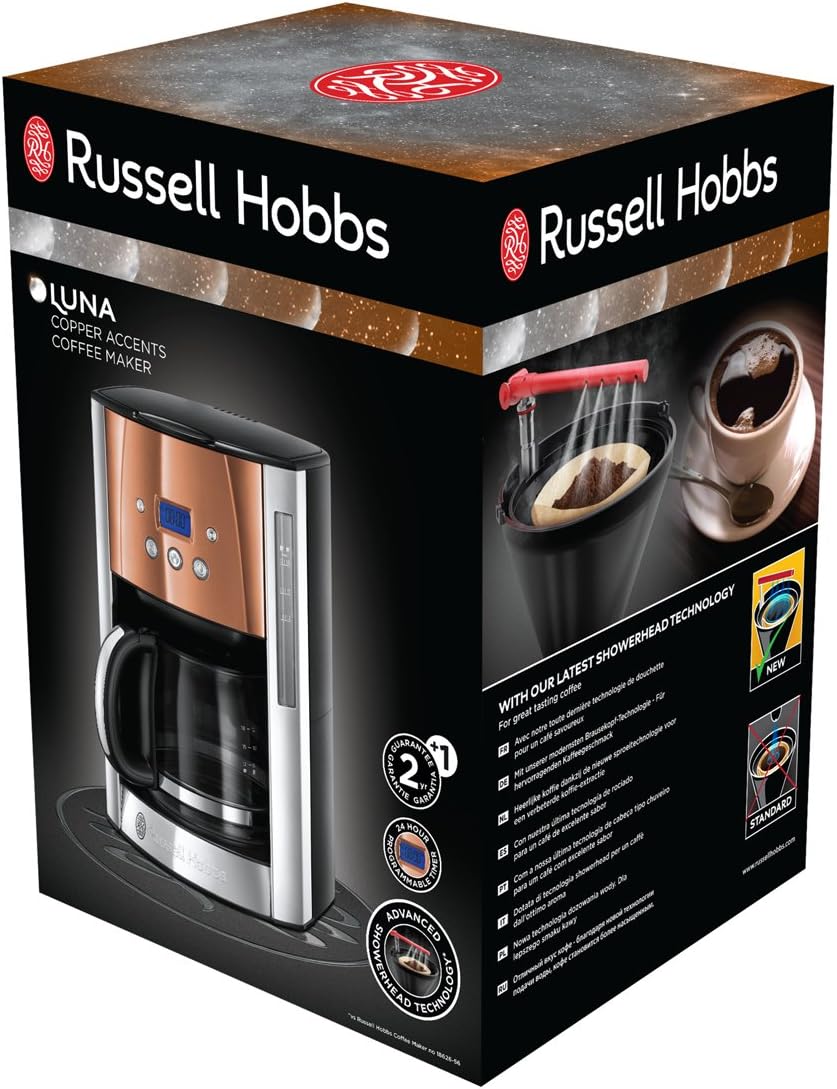 Russell Hobbs Tostapane [per 2 fette] Luna Acciaio Inossidabile Rame (fessure extra large, include supporto per panini, 6 livelli di doratura + funzione scongelamento e riscaldamento, 1550W) 24290-56
