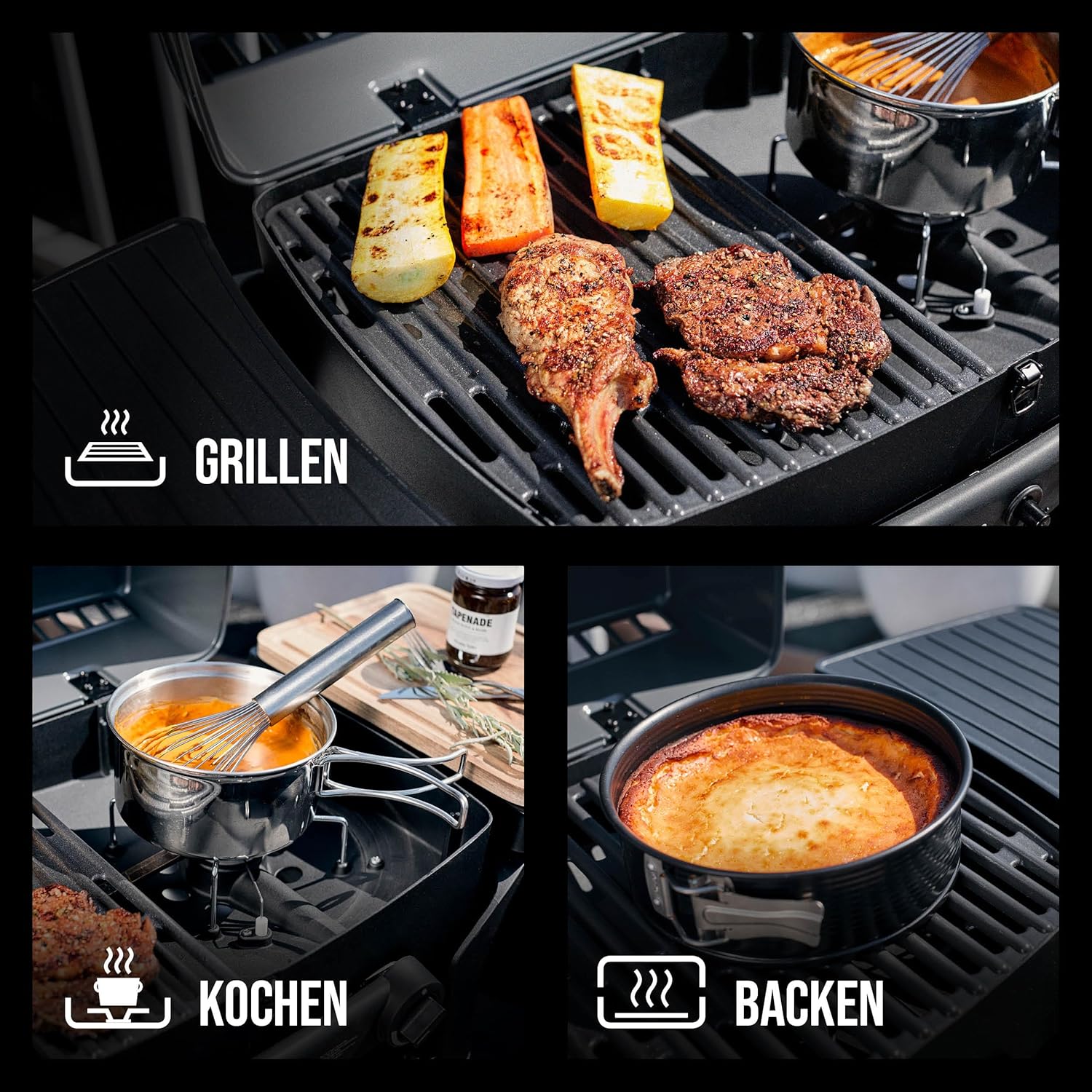 Enders Gasgrill Urban II Pro, barbecue da tavolo, funzione grill, cottura e forno, 2 bruciatori in acciaio inox, con termometro per grill, barbecue da balcone e campeggio, corpo in alluminio pressofuso, griglia in ghisa, #2062