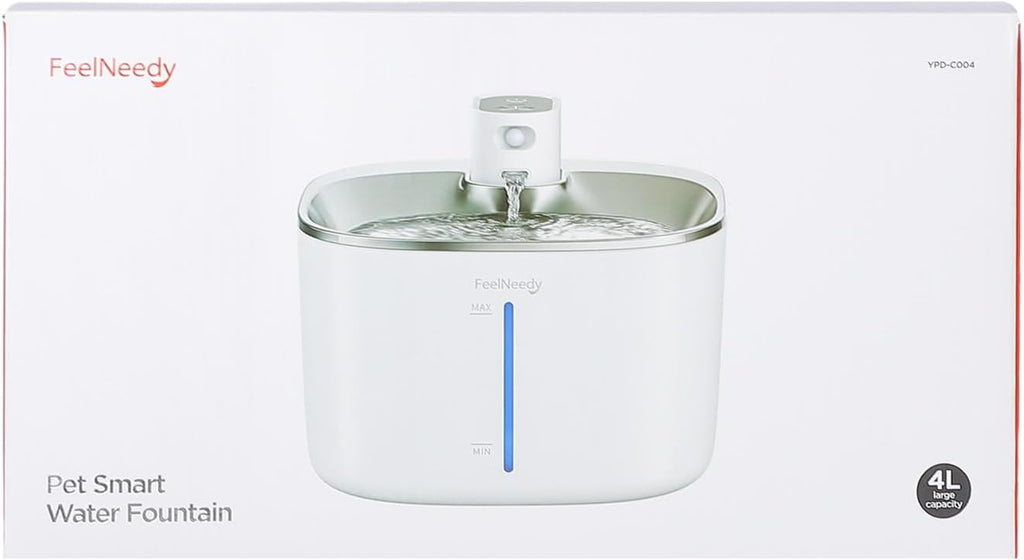 Fontana per Gatti Senza Fili con Sensore di Movimento a Batteria da 4000mAh, Fontana d'Acqua Silenziosa da 4L FEELNEEDY con Sensore di Movimento per Gatti e Cani Piccoli, Vasca d'Acqua in Acciaio Inossidabile, 2 Filtri