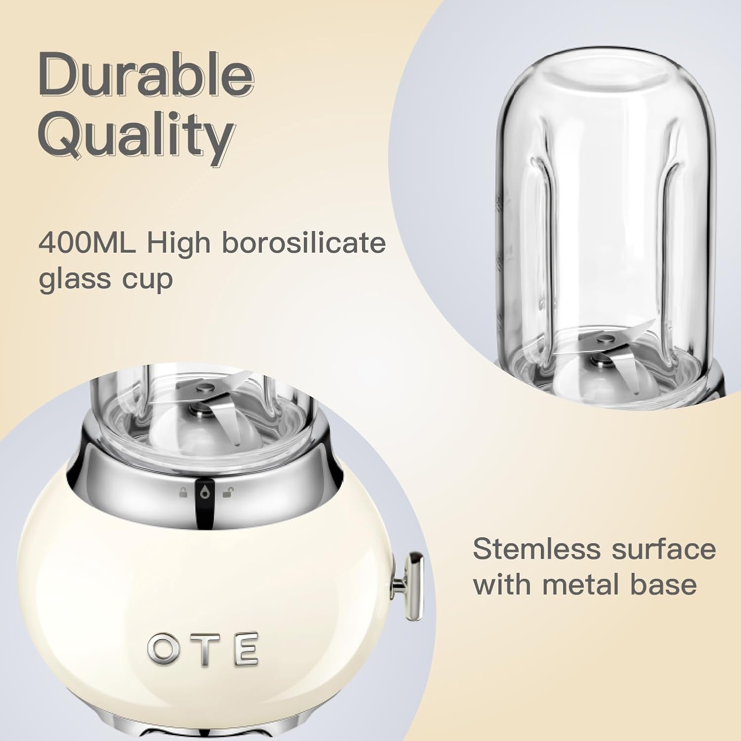 OTE Tragbarer Persnlicher Standmixer, Glasmixer Juicer, Edelstahlgehuse und 400 ml dickes Borosilikatglas-Design Standmixer Mini Blender, 20.000 U/min, Geeignet für Sfte, Reisen, BPA-Free, Wei