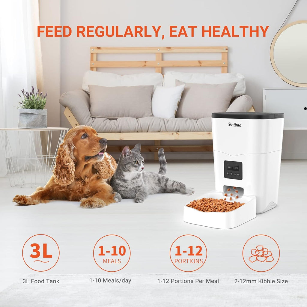 Balimo Futterautomat Katze mit HD 1080P Video, 2,4 G WLAN Katzenfutter Automat mit APP Steuerung und Nachtsicht, 4L futterspender Katze, Katzen Futterautomaten mit Edelstahlnapf, 8 Mahlzeiten pro Tag